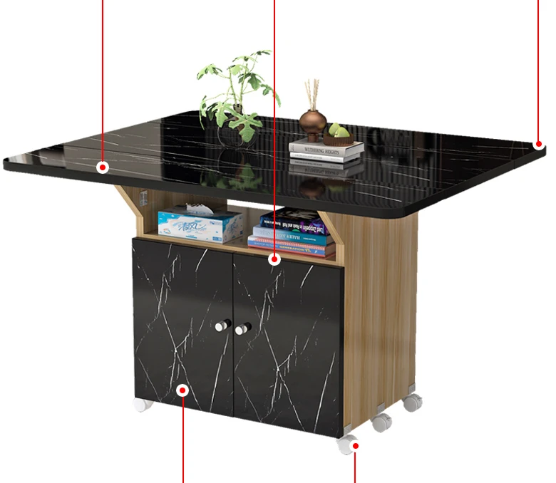 

Folding dining table with movable wheel function imitation stone