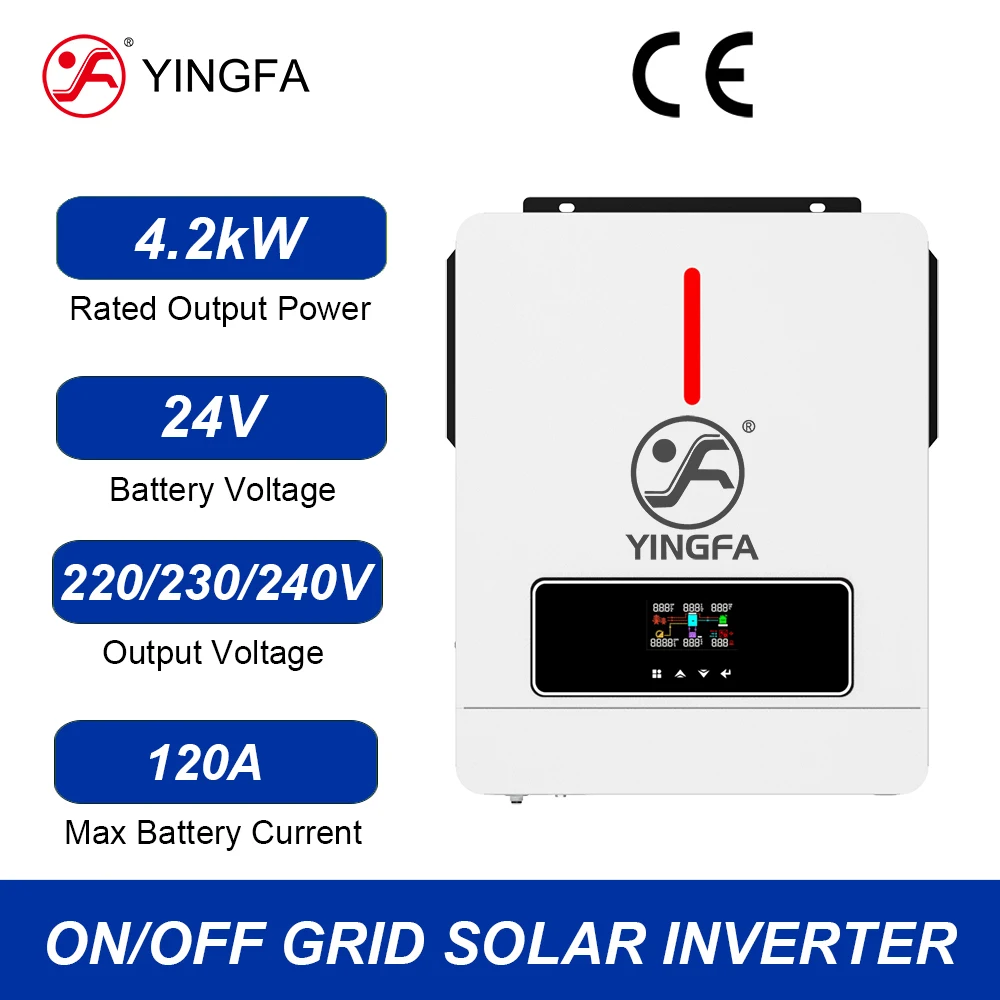 Yingfa 4,2 kW 6,2 kW 10,2 kW Wechselrichter, reine Sinuswelle, 220 V, Dual-Ausgang, 12 V, 24 V, 48 V Batterie, MPPT, netzunabhängige Hybrid-Solar-Wechselrichter