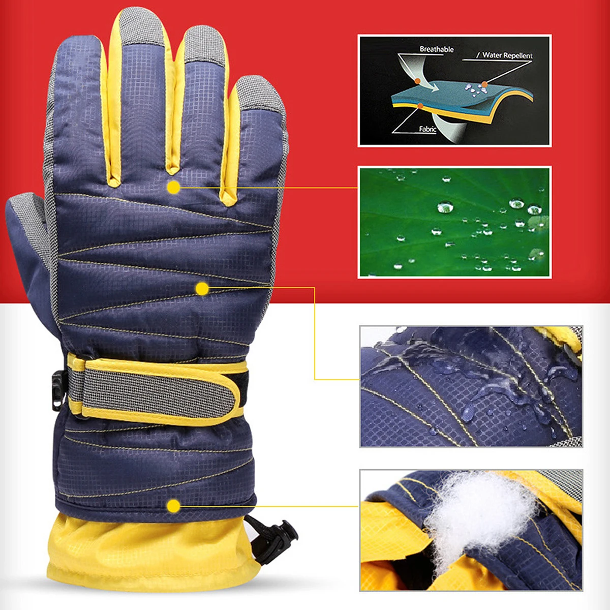 กันน้ําถุงมืออุ่นเล่นสกีสโนว์บอร์ดขี่จักรยาน EXTENDED Cuff ปรับซับนุ่ม Windproof ฤดูหนาวกีฬาถุงมือ