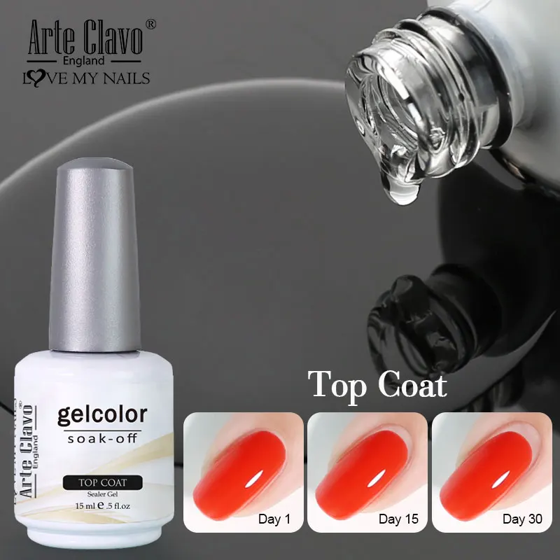 Arte Clavo Top Gel Polonês 15ml Verniz Semi Permanente Função Base Gel Super Top Coat Transparente Gel Unhas Soak Off Gel