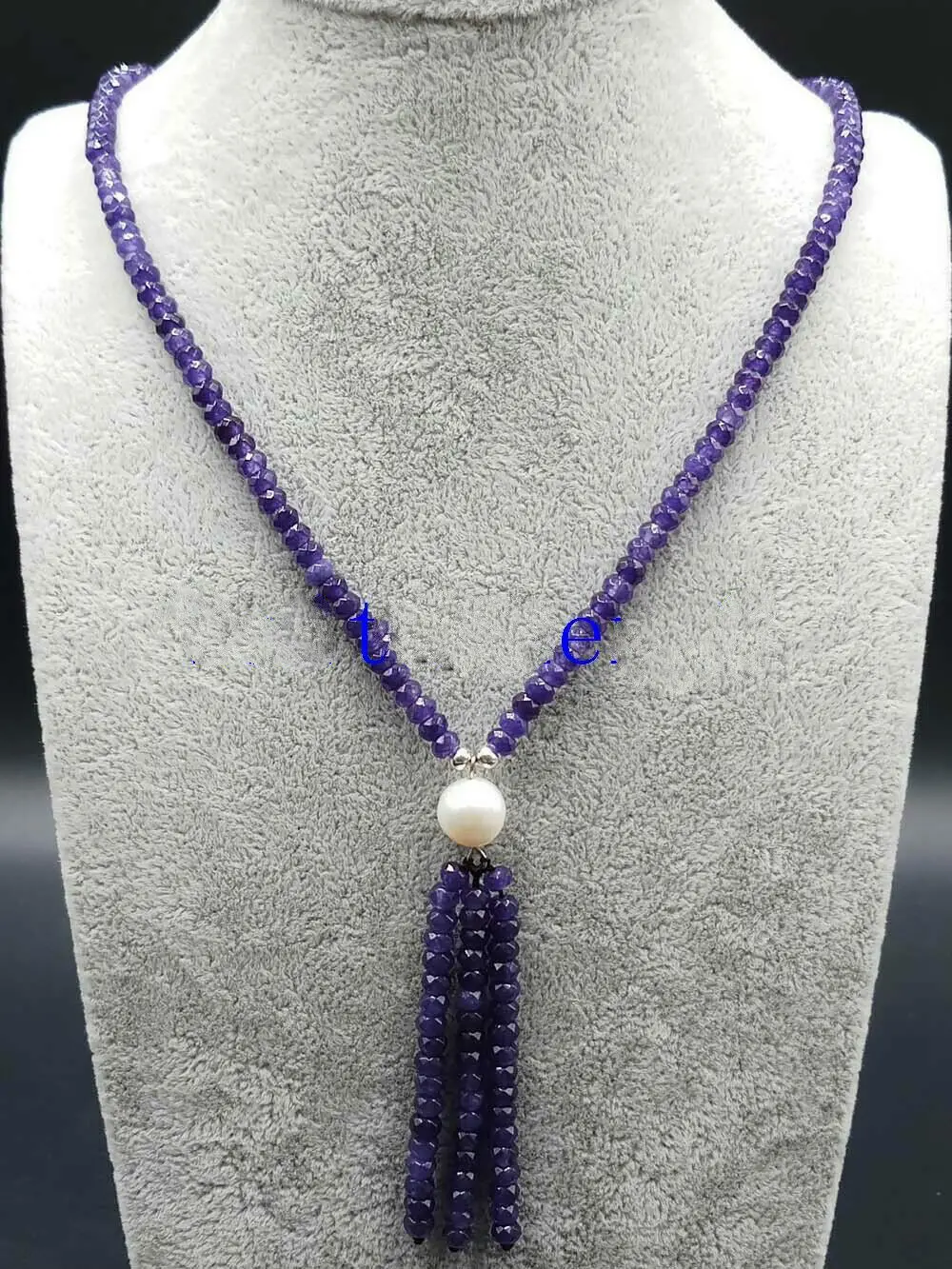 

New 2x4mm Purple Amethyst Faceted Beads+White Akoya Pearl Pendant Necklace 18"