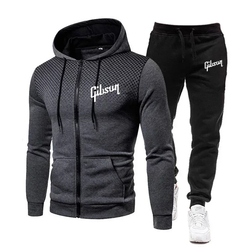 

Men'S Tracksuit Two-Piece Hoodie Track Pants Jacket Pullover Casual Outdoor Sports Gibsun Fashion Streetwear Zipper Hooded Set