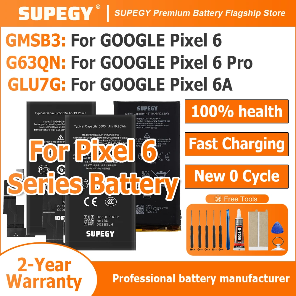 2025 Years 100% Original Brand New GMSB3 G63QN GLU7G Replacement Battery For Google Pixel 6 6 pro /pixel 6A Batteria+Free Tools