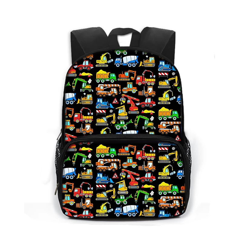 Cartoon Police Car School Bus Print Backpack for Teenagers Excavator Truck Children Daypack Kindergarten Bags Student Book Bag