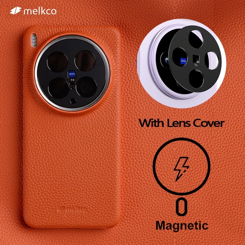 Melkco capa de couro genuíno para magsafe, capa magnética para vivo x300 ultra com protetor de lente de câmera, capa de couro de vaca para negócios com caixa