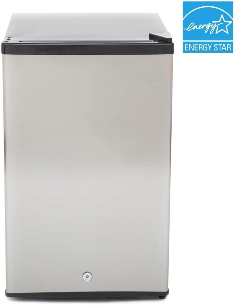 CUF-210SS Mini, 2.1 Cubic Foot Energy Star Rated Small Upright Freezer with Lock, Stainless Steel, Black