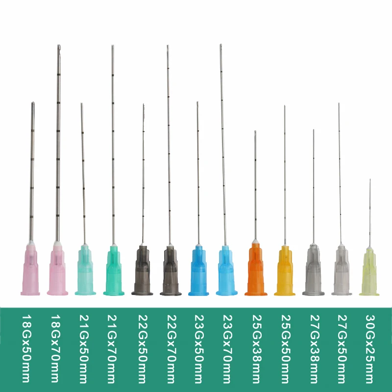 Wegwerp Fijne Micro Canule Voor Filler Injectie 18G 21G 22G 23G 25G 27G 30G Vlakte Uiteinden Notched Endo Blunt Tip Naalden, 10Sets