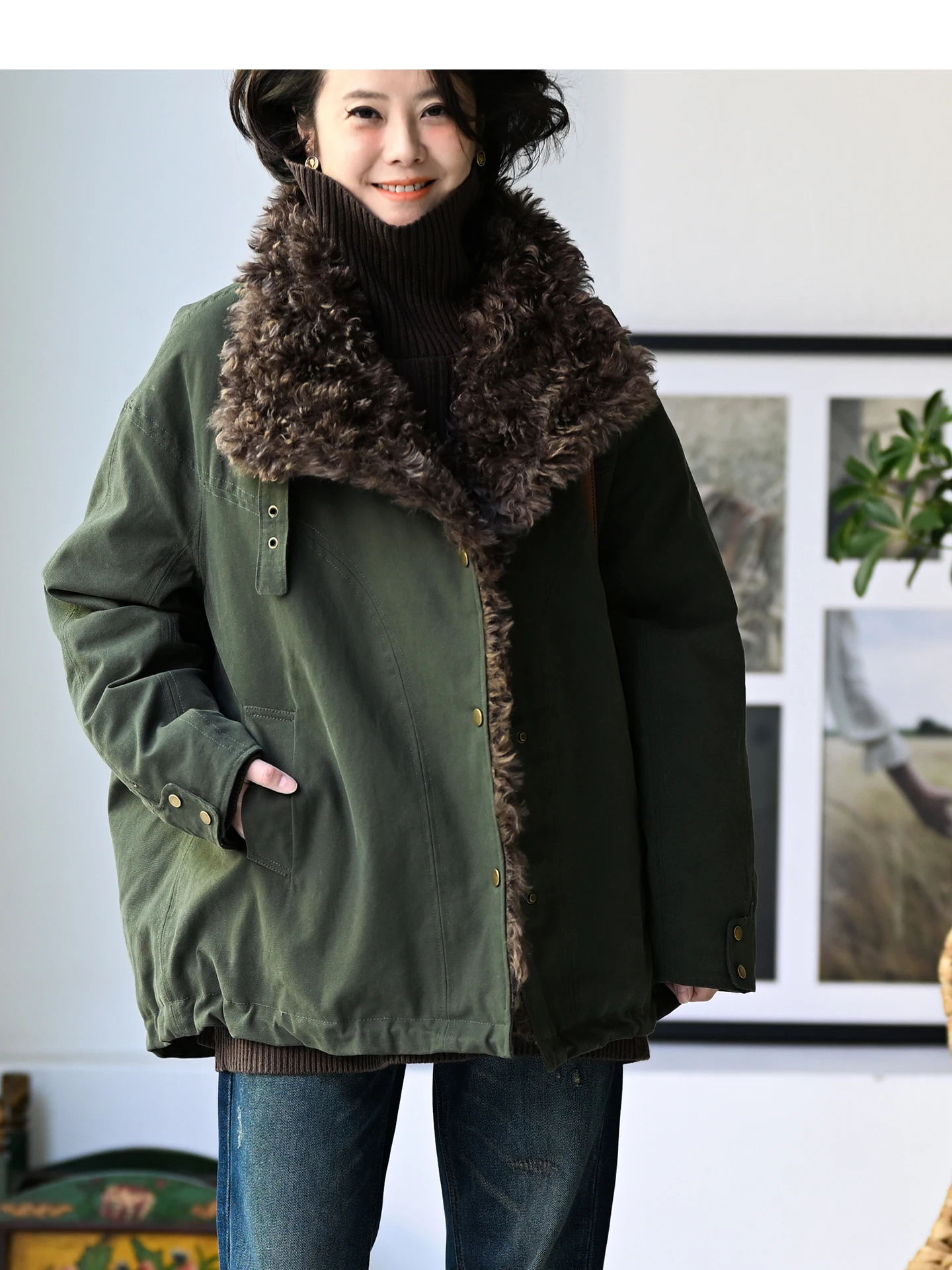 

Повседневная женская зимняя куртка Y96880 с художественным цветным принтом, меховым воротником, утепленная, для работы и отдыха