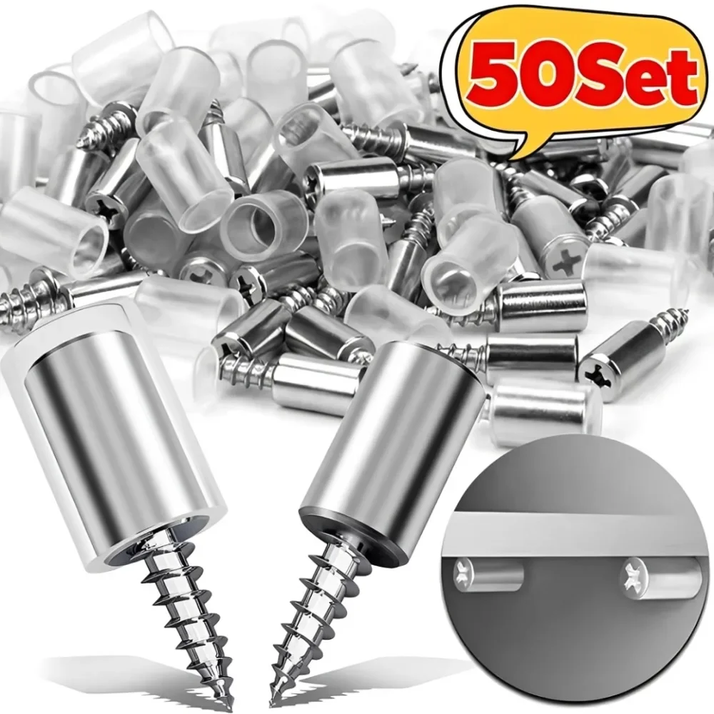 50/1Set Cabinet Board Screws Self-tapping Screw with Cover Sleeve Laminate Support Homemade Glass Hard Nonslip Partition Nail