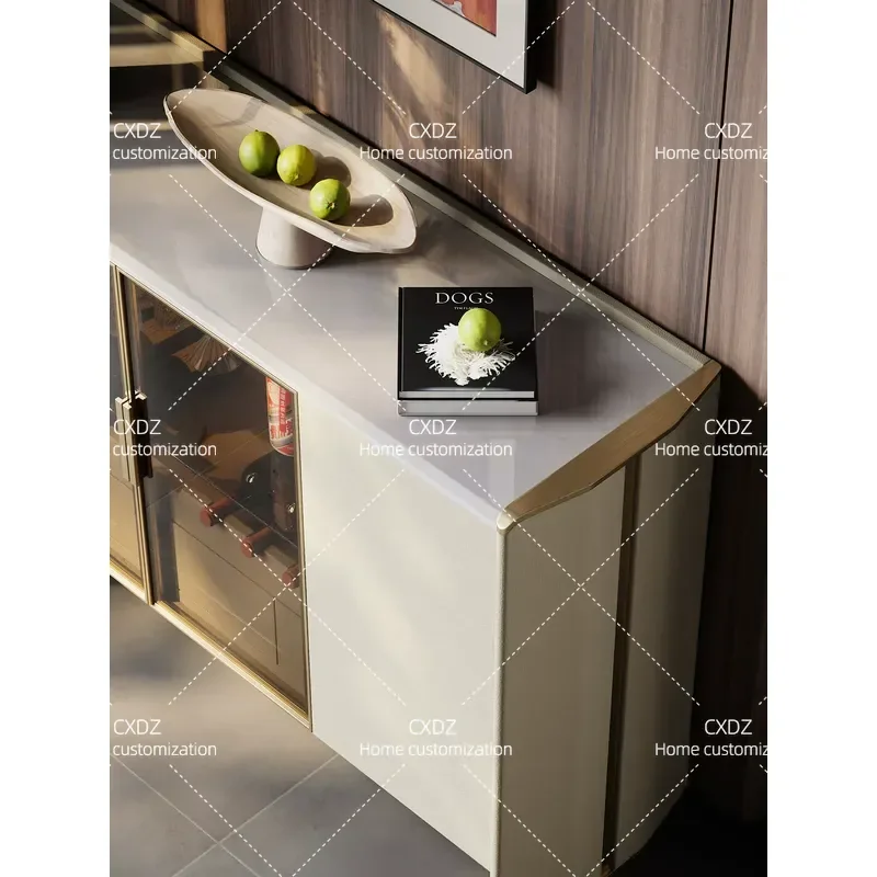Italian Style Light Luxury Dining Side Cabinet with Glass Door Wine Storage Large Capacity Display Cabinet for Home