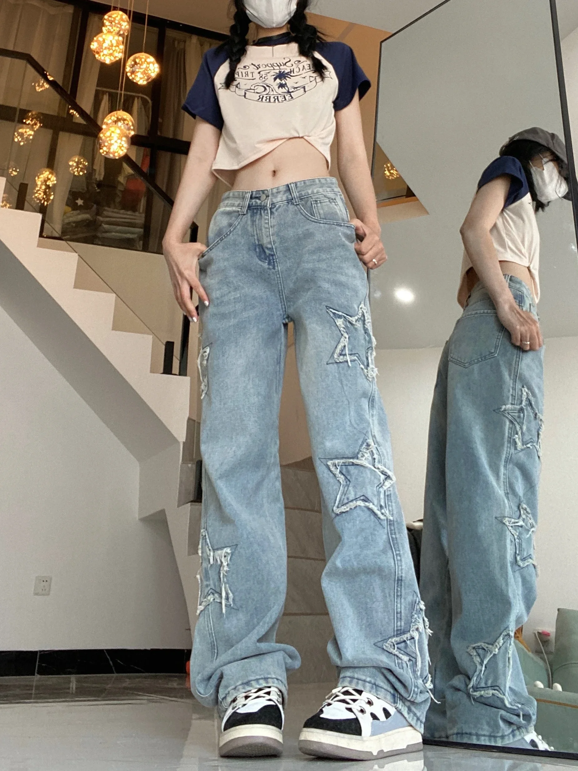 

Vintage Waisted Jeans Streetwear Fashion Wide Leg Pants 2023 New Bottoms Harajuke Casual Pantalon Femme Straight Y2k Trousers