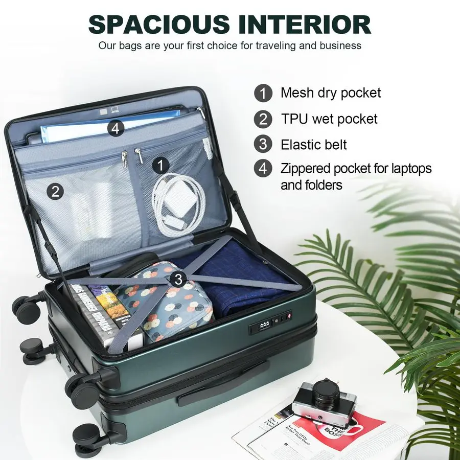 On Luggage with Spinner Wheels amp Builtin TSA Lock, Expandable Top Opening Hard Shell Suitcase Large Capacity Durable Rolling L