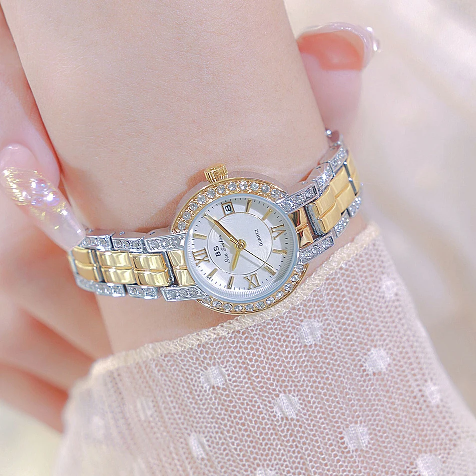 Luxury Brand Roman Dial Women's Watches Fashion Elegant Date Display Diamond Watch Women Gift Gold Bracelet Quartz Wristwatches