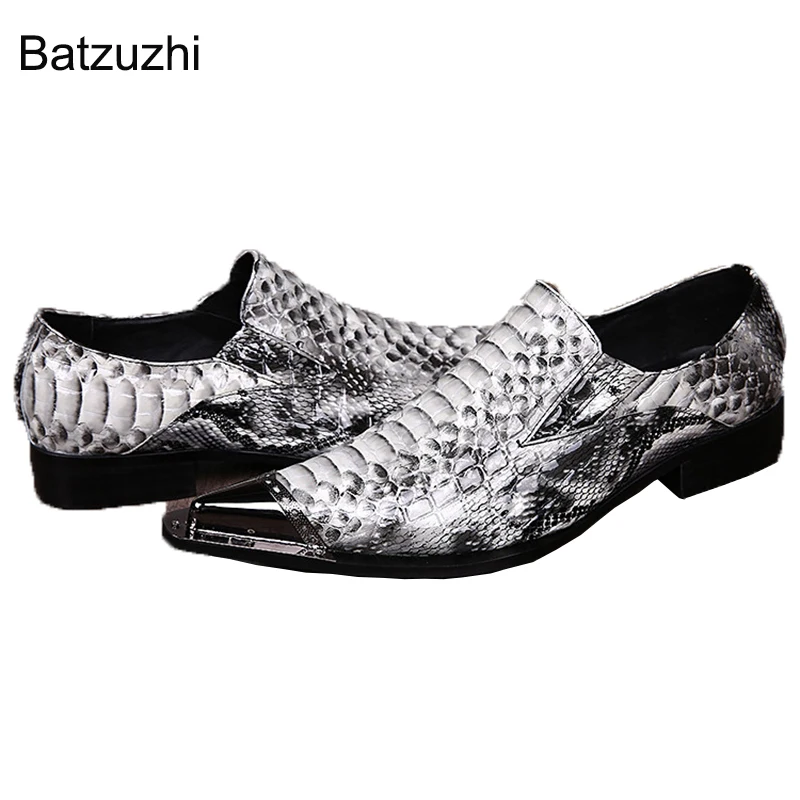 

Batzuzhi Men's Shoes Italian Style Pointed Iron Toe Fashion Snake Pattern Leather Dress Shoes Men Formal Business/Party Shoes