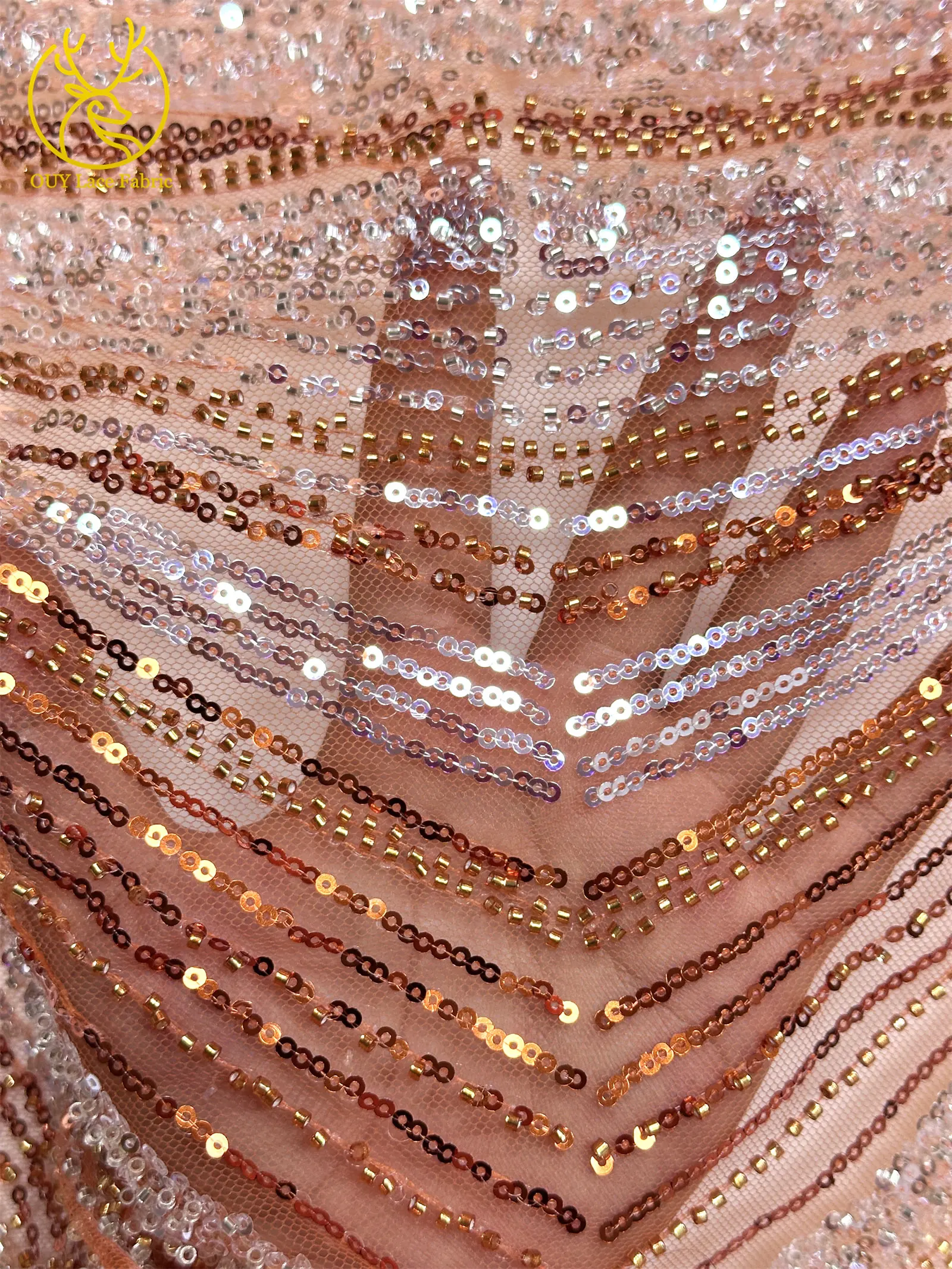 Neue, leuchtende Brautkleider: Afrikanischer Perlen-Spitzenstoff 2026 – Hochwertiger französischer Pailletten-Spitzenstoff für Hochzeitskleider zum Nähen – Detail 7
