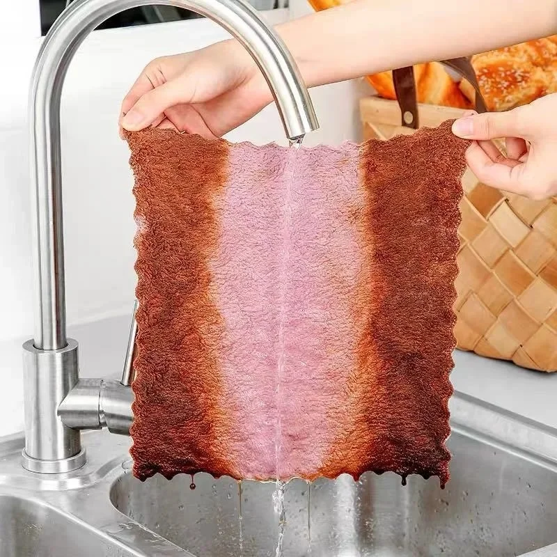 30/1pcs Double-layer Kitchen Dish Cloth Super Absorbent Coral Fleece Cleaning Towels Non-stick Oil Dishcloths Scouring Dry Rag