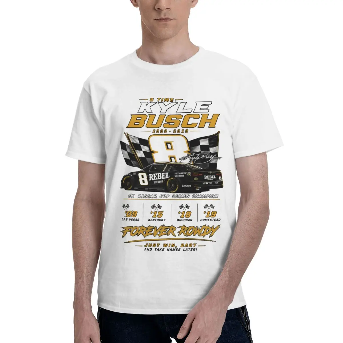 Kyle Busch 18 Racing Rowdy RIP Fans Gifts T Shirts Graphic Y2K Summer Quality T Shirts For Men Women Clothes