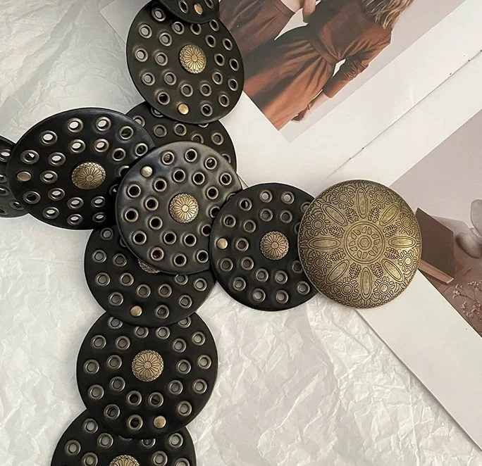 Spice Girl Y2K Harajuku Style Vintage Rivet Patchwork Design Wide Belts For Women High Street Faux Leather Waistband cinturones