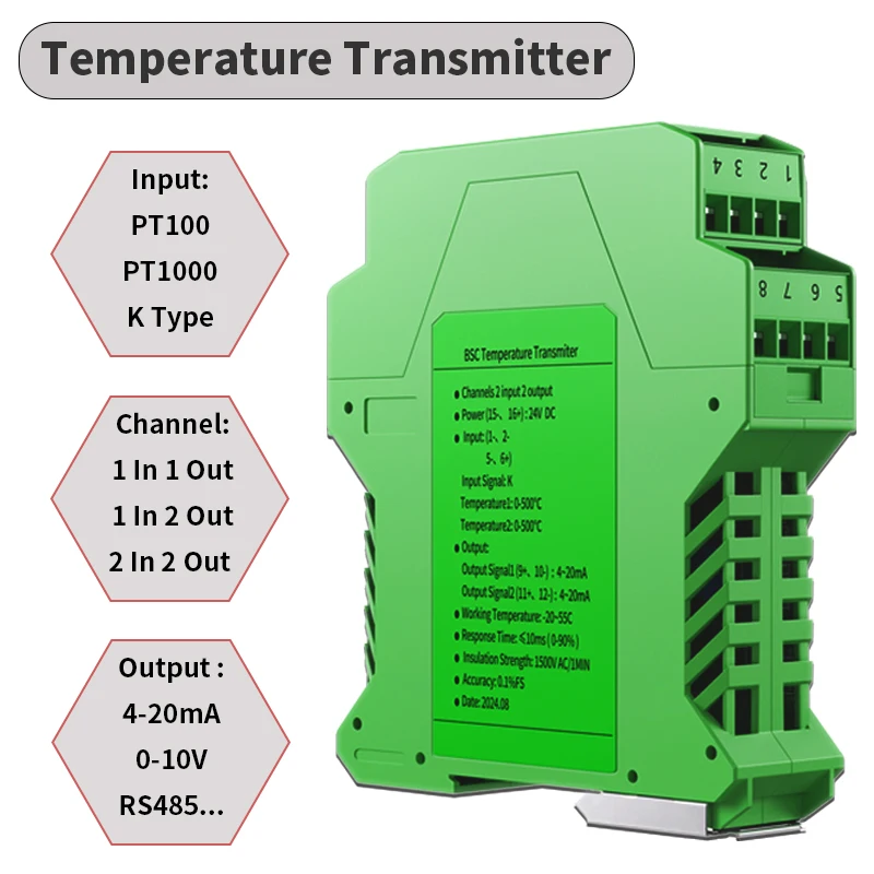 

PT100 Temperature Transmitter 4-20mA 0-10V RS485 PT100 Temperature Sensor Converter 0-100℃ 0-200℃ PT100 Temperature Transducer