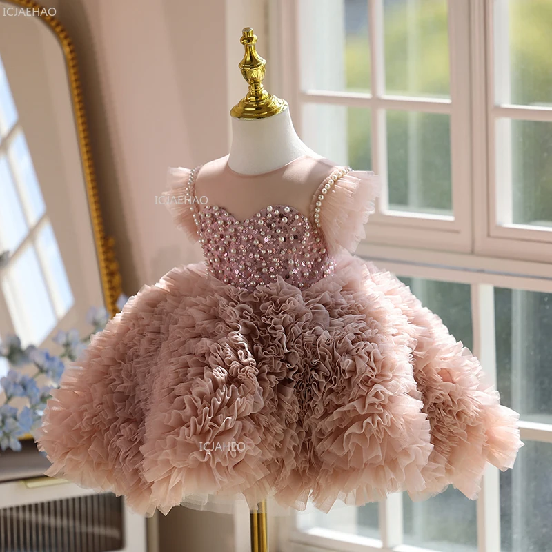 Girls Birthday Princess Puffy Dress Children Evening Performance Formal Party Vestido Costumes Gown Ball Gown for Kids Piano Eid