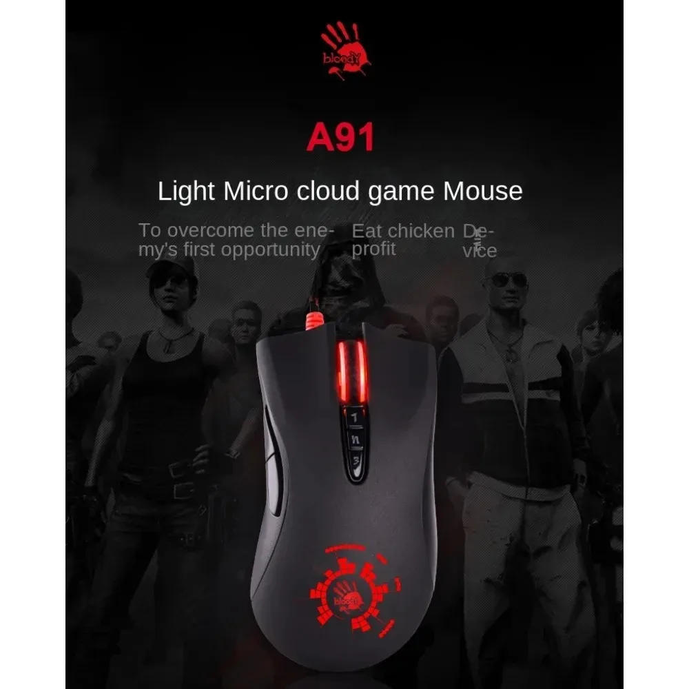 Bloody A91 Gaming Mouse Wired USB FPS Programming RGB Right Hand Counterweight Block Light Strike 1Khz Esports PUBG APEX  Gift