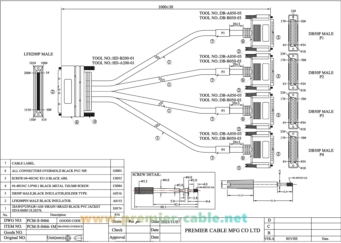 LFH 200 auf 50 Pin D-SUB Schaltkabel LFH 200 Stecker auf DB50 Stecker Kabel LFH 200 Testkabel für Grafik-Workstations HD-Gerät – Detail 1