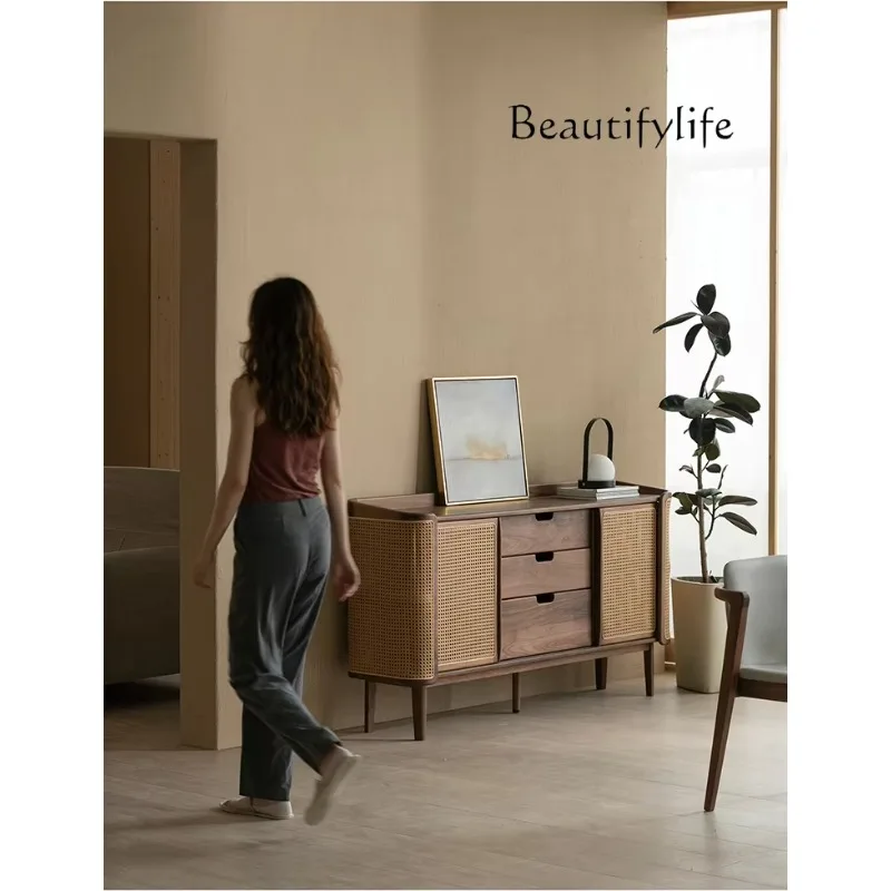 

Medieval rattan cabinet living room against the wall storage wall storage cabinet solid wood edge cabinet household