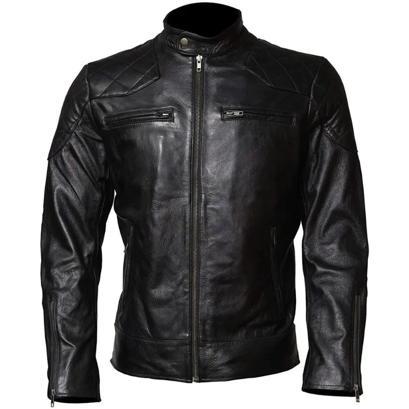 Men's Genuine Lambskin Motorcycle Leather Jacket Stylish Biker Slim Fit Jacket