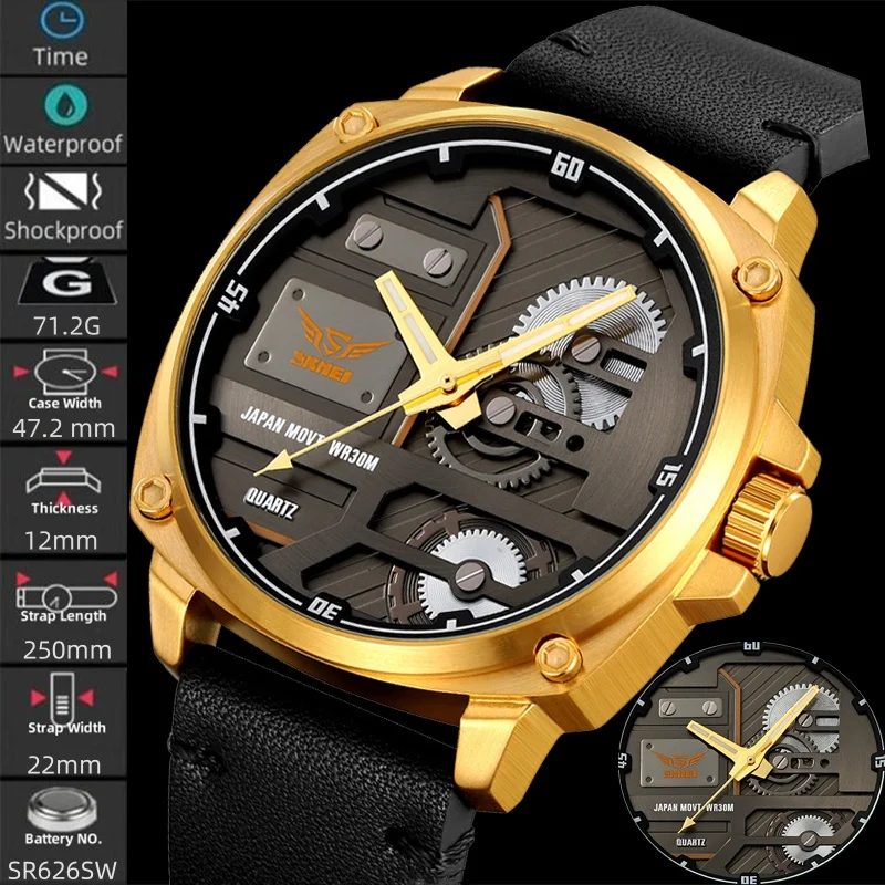 

Skmei Men's Quartz Waterproof Watches Fashion Leather Strap Japan Movement Analog Display Casual Wristwatch