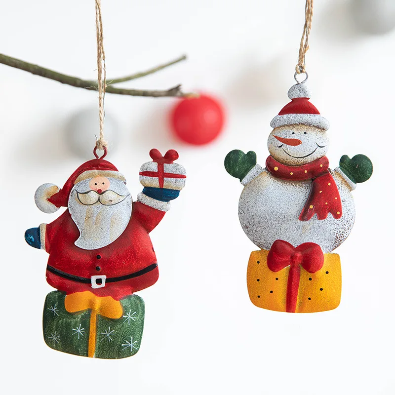 Creative Design Nordic Christmas Iron Decoration Pendant Old Man Snowman Elk Iron Pendant Christmas Tree Small Pendant