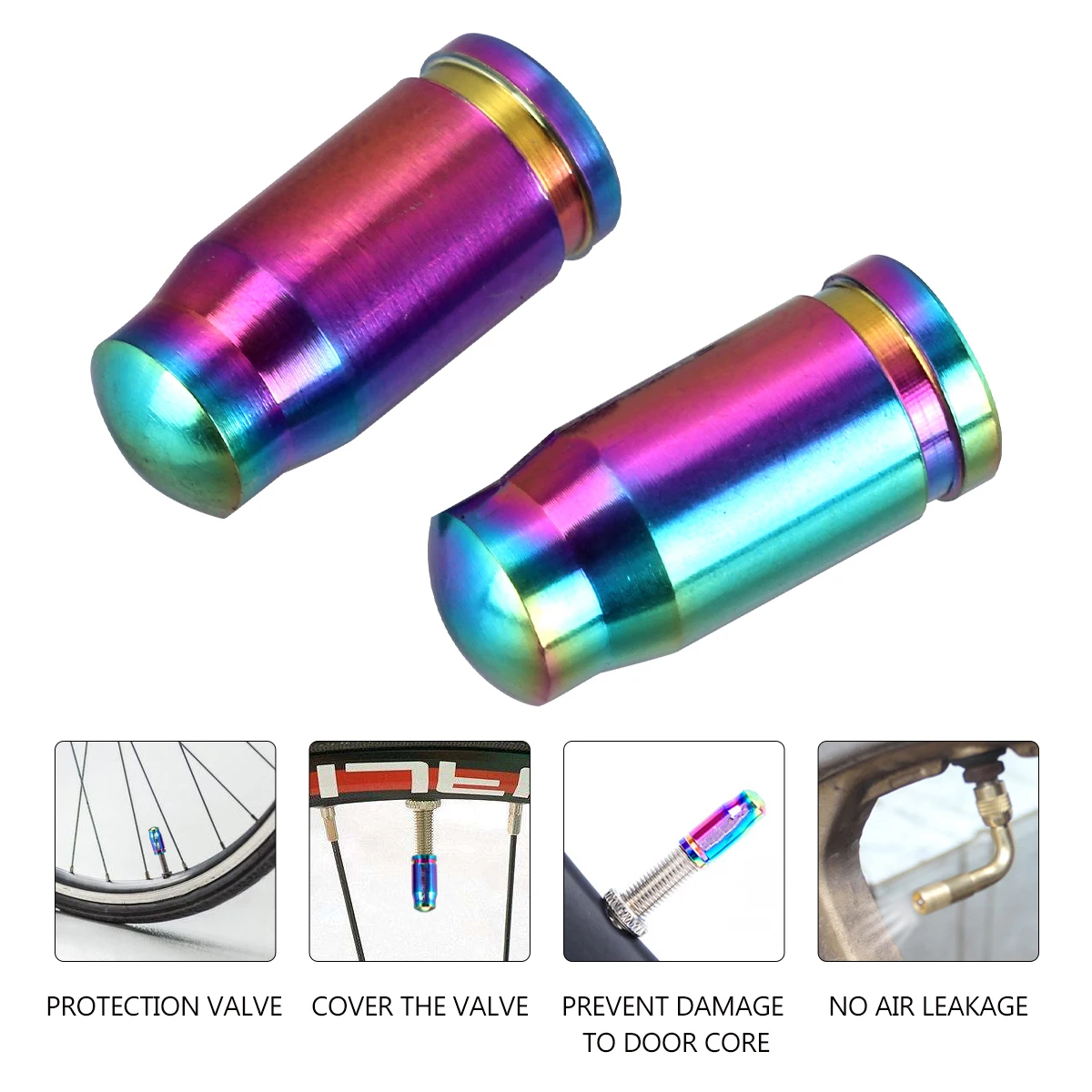 2Pcs Titanium Alloy Bike Tire Cap French Style Dust Cover Heavy Duty Valve Protector for Road Mountain Bicycle