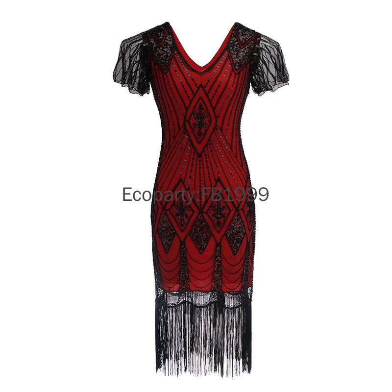 1920s Women Flapper Fringe Dress Sexy V-neck Butterfly Sleeve Sequin Banquet Party Evening Dress Ladies Vintage Gatsby Costumes