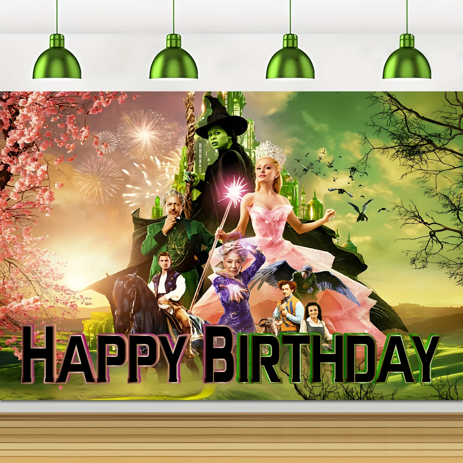 Grünes und rosa alles Gute zum Geburtstag-Banner, Hexen-Party-Dekorationen, Banner, Partyzubehör, Film-Party-Dekorationen, Banner, Foto-Requisiten