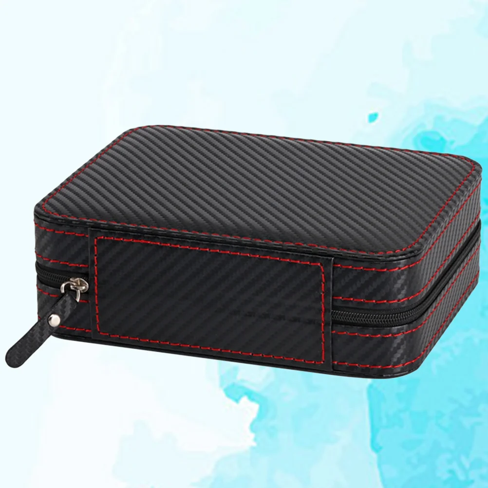 

4 Slot PU Watch Box Carbon Fiber Zipper Case Organizer Premium Display Storage Watch Box