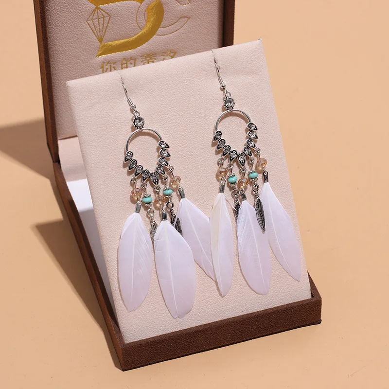 Bohemian Ethnische Lange Feder Ohrringe Boho Wasser Tropfen Gold Farbe Kette Quaste Ohrringe für Frauen Braut Hochzeit Schmuck – Detail 27