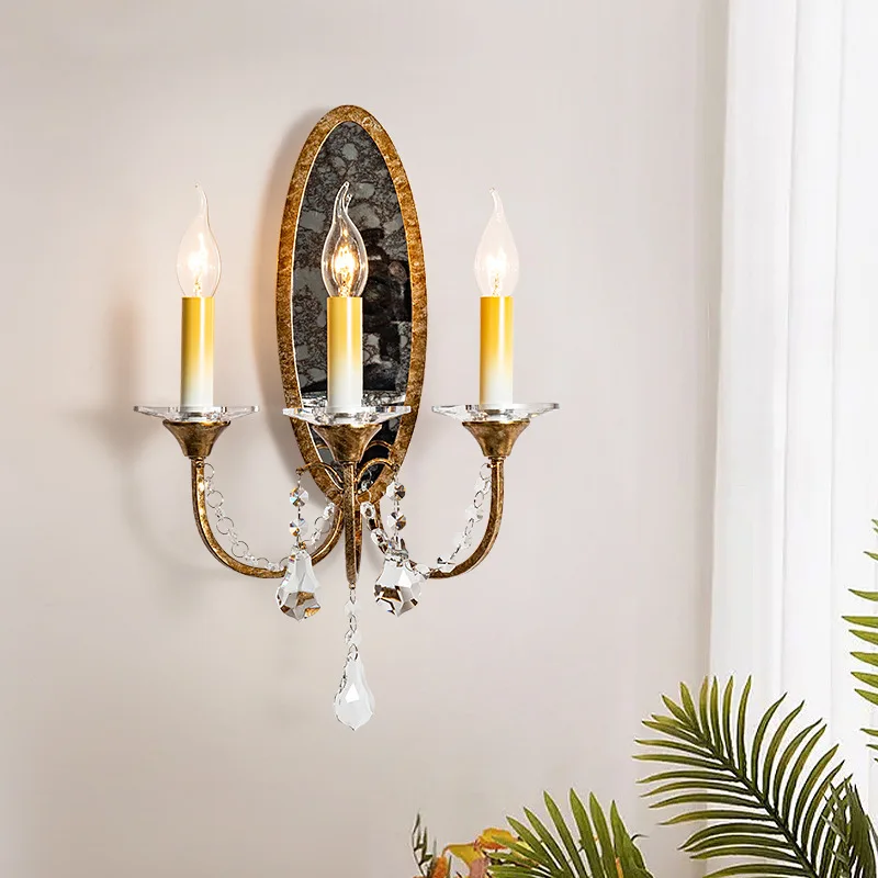 

American retro country living room background wall lamp stairwell aisle lamp French light luxury bedroom bedside wall lamp