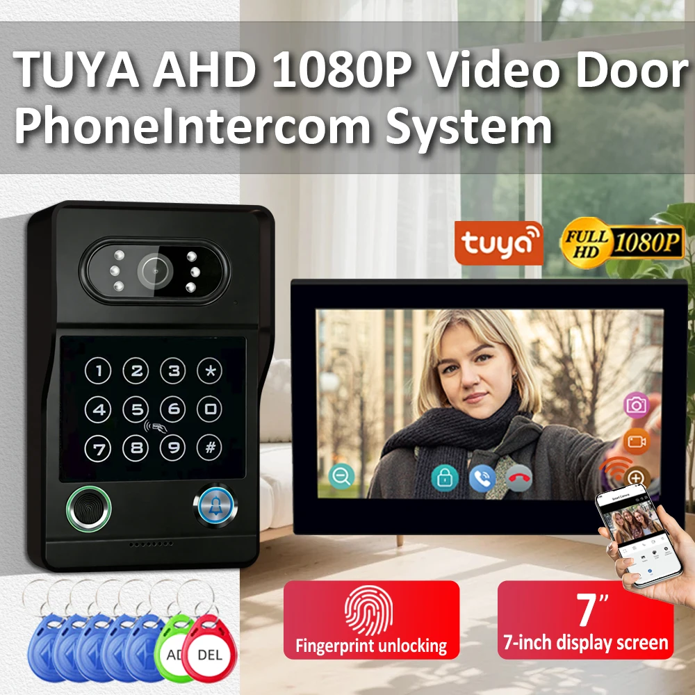 Sistema Videocitofonico Intelligente Tuya da 7 Pollici, con Lettore di Carte ID e Connettività Wi-Fi, Adatto per Dispositivi Videocitofonici Domestici