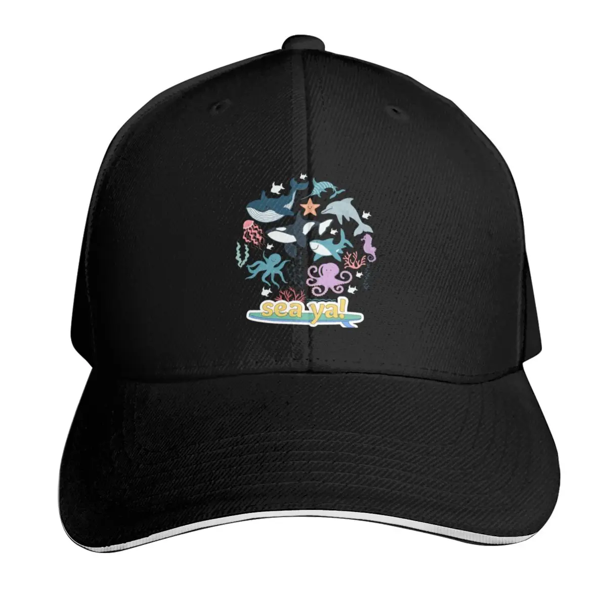 Sea Ya, Cute Sea Creatures Aesthetic Beach Vibes/ Hot Summer Aesthetic Beach Vibes/Cute Sea Creatures Beach Baseball Cap