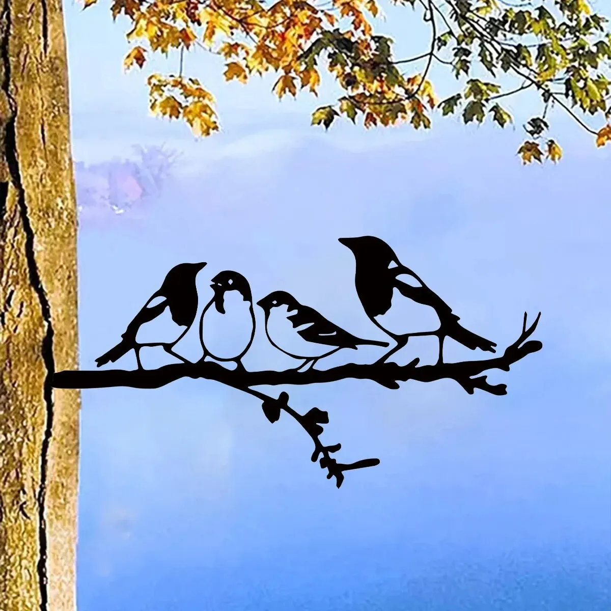 Metal Birds/Dogs/Dragons/Fairies on a Branch,Steel Silhouette Metal Bird Tree Art Garden Backyard Patio Outdoor Decor