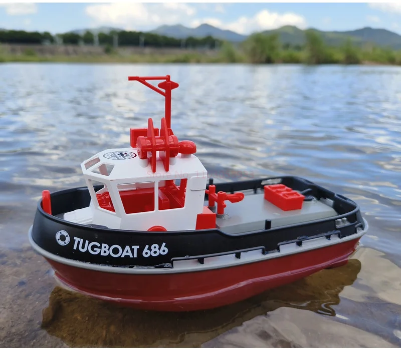 Remote Control Tugboat 1:72 Simulation Red Fire Boat 2.4g Toy Model Decorated Fishing Boat Children's Christmas Birthday Gift