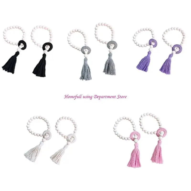 2Pcs Farmhouses Beads Curtain Tiebacks with Tassels Window Drape Holdbacks
