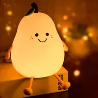Children's Cute Lamp Pear Shaped Night Light Silicone Bedside Warm Lamp 7 Color Mini Table Lamp Bedroom Decoration Kid Baby Gift