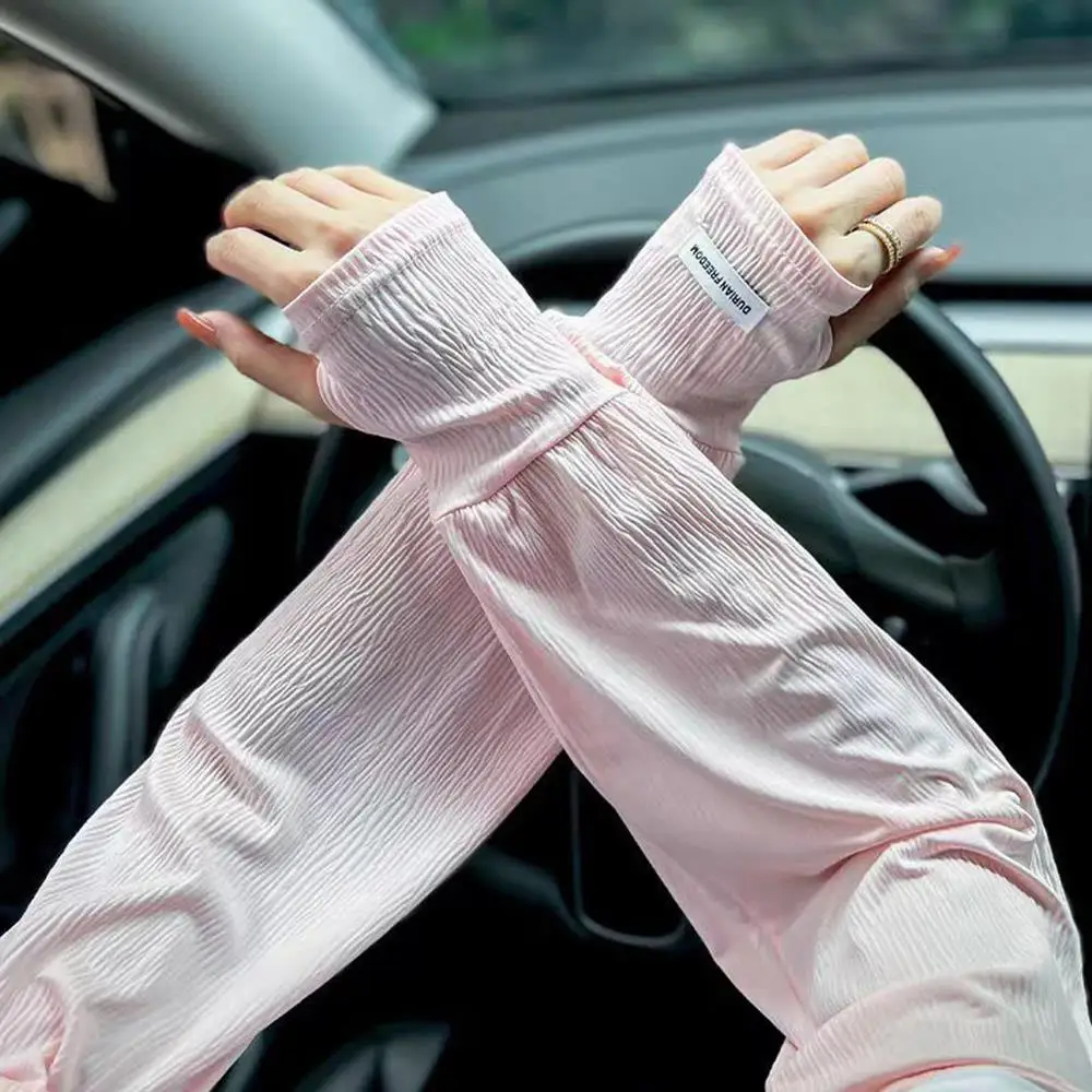 Uv Protection Sleeves Summer Loose Ice Silk Fingerless Gloves Breathable Sunscreen Hand Sleeve Women Outdoor Riding Arm Cover