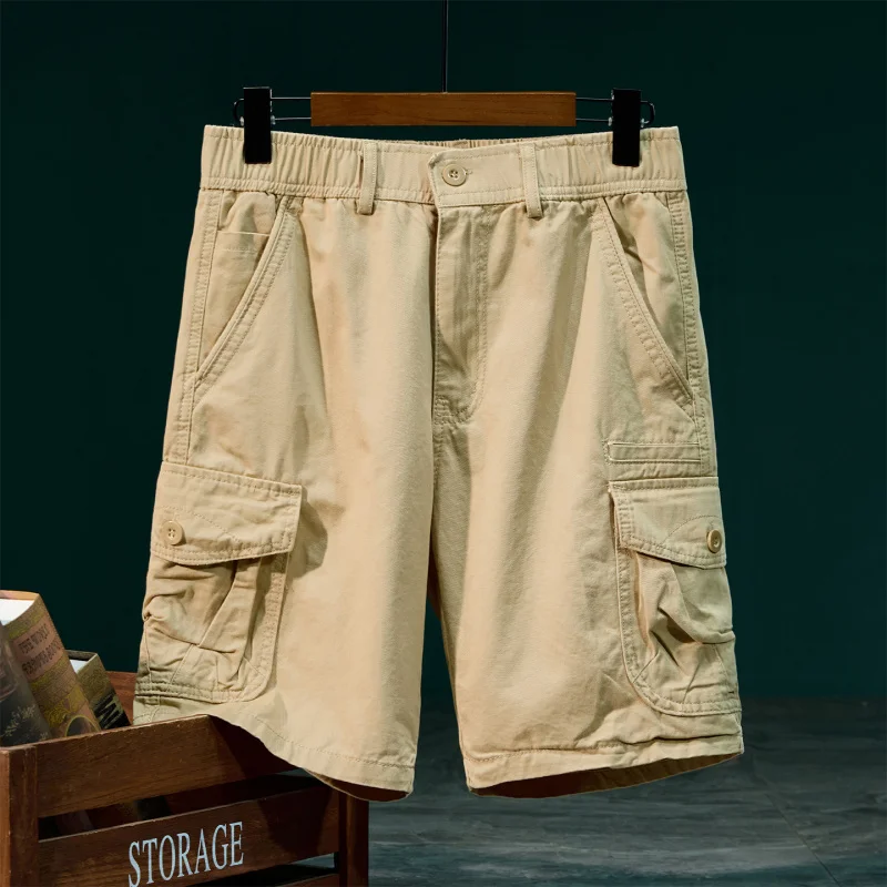 

2025 summer new workwear shorts men's loose straight leg retro fashion casual outdoor beach pants