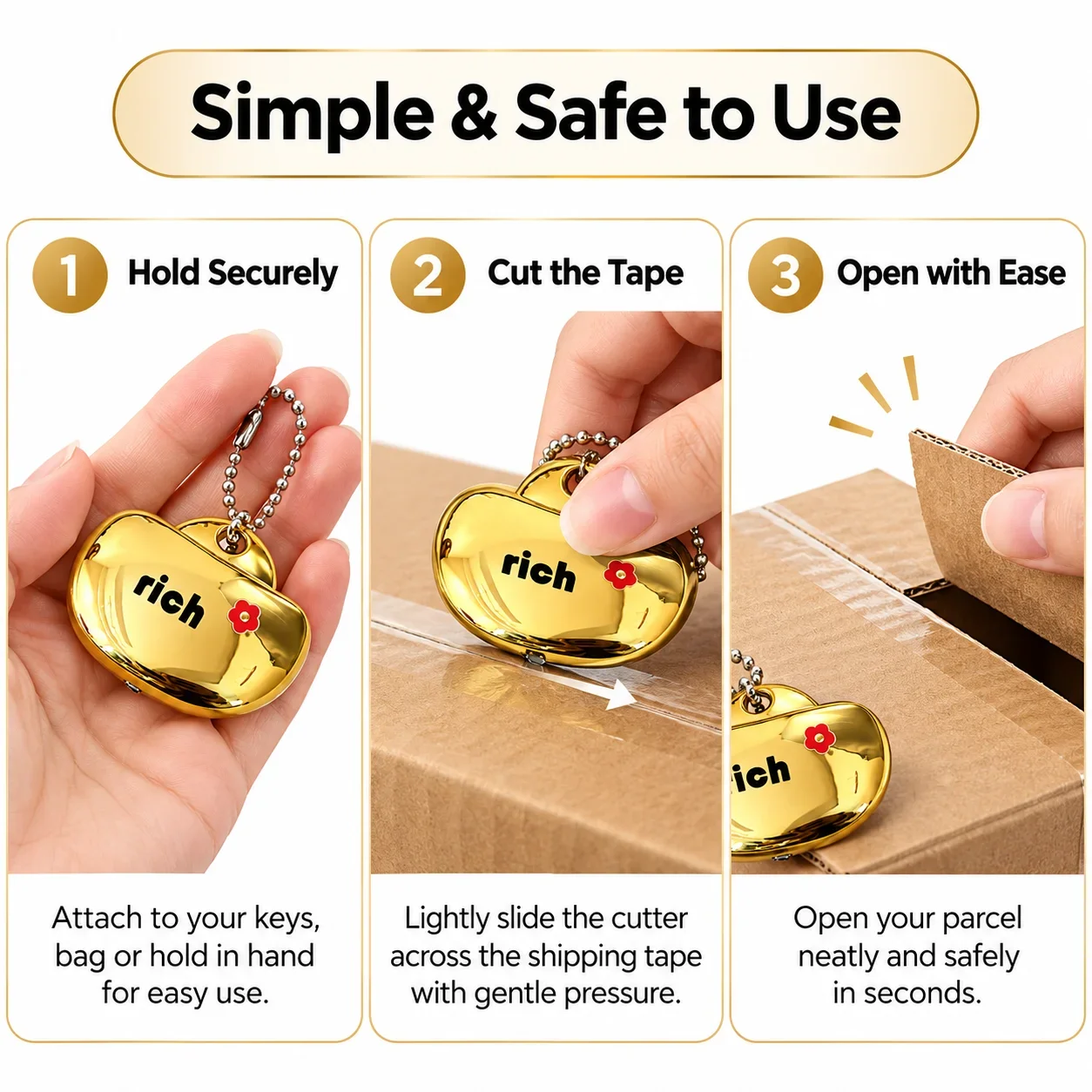 Gold Silver Ingot Utility Knife, Safe Box Cutter for Packages, Portable Keychain Tape Slitter