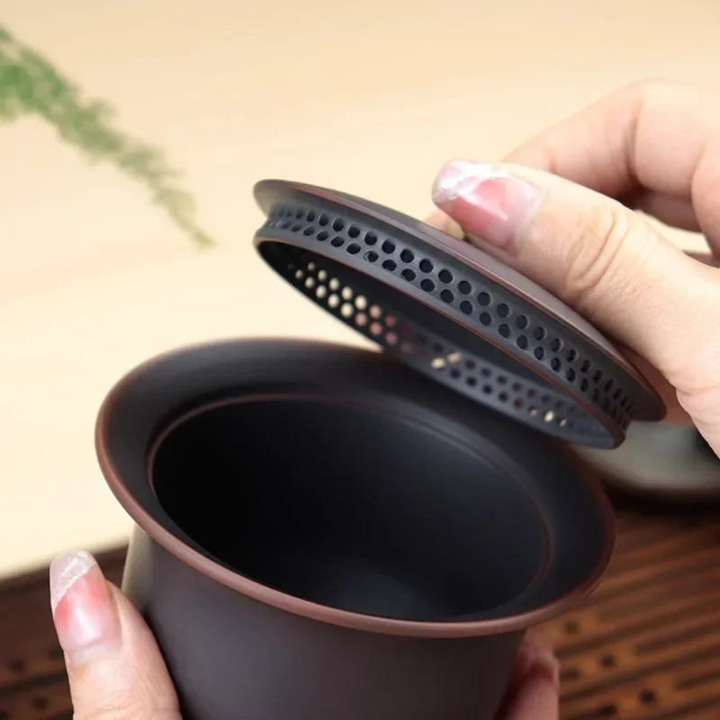 170ml Handmade Qinzhou Nixing Pottery Gaiwan Antique Full Hole with Filter Handheld Tea Tureen Tea Making Cover Bowl Teaset Gift