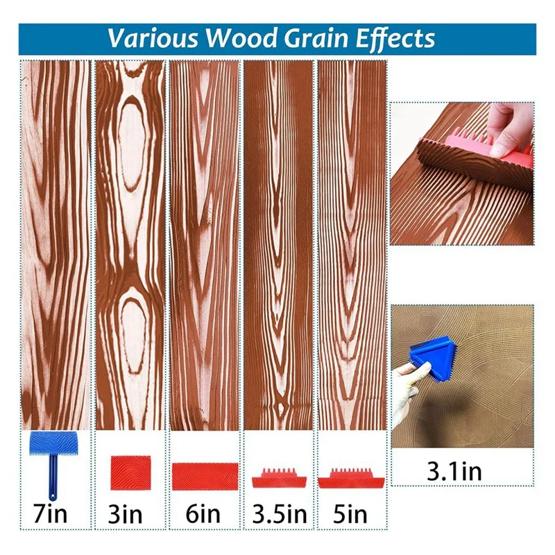 Faux rouleau de peinture en bois Mars, pinceaux, outil de grainage, ressemblant à du bois, outils de peinture bricolage, 9 pièces