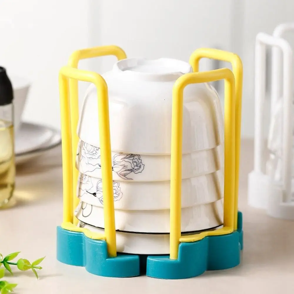 Single Tier Rotating Bowl Drain Rack Plastic Space-Saving Dish Display Stand Draining Tableware Drainer Rack Countertop