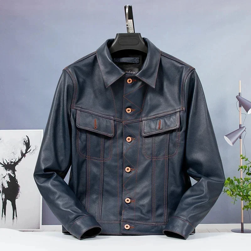 

LNY Shop top.2025 fashion wholesales quality cowhide jacket.Men plus size rider slim genine leather coat.sales cloth.