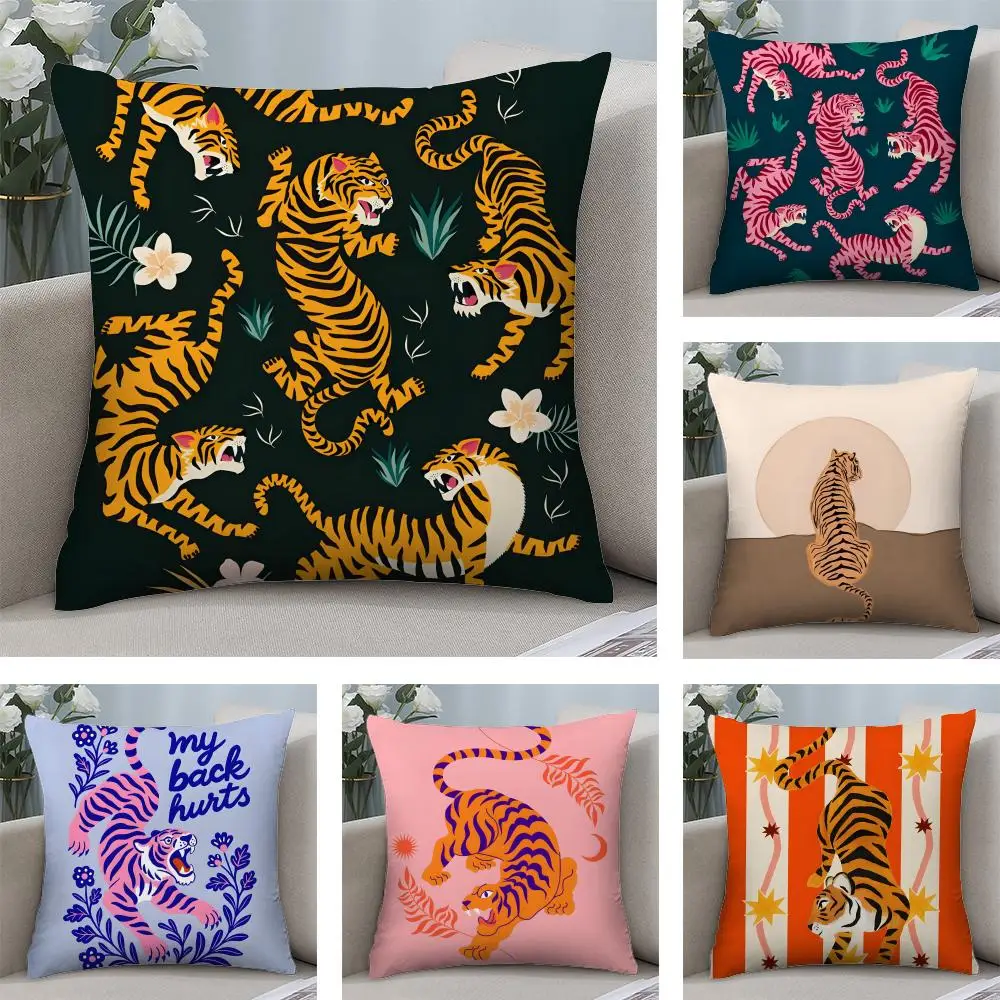 

Animal Style Tiger Cushion Cover Short Plush Double-sided Print Square Throw Pillow Covers Sofa Home Cushion Decor